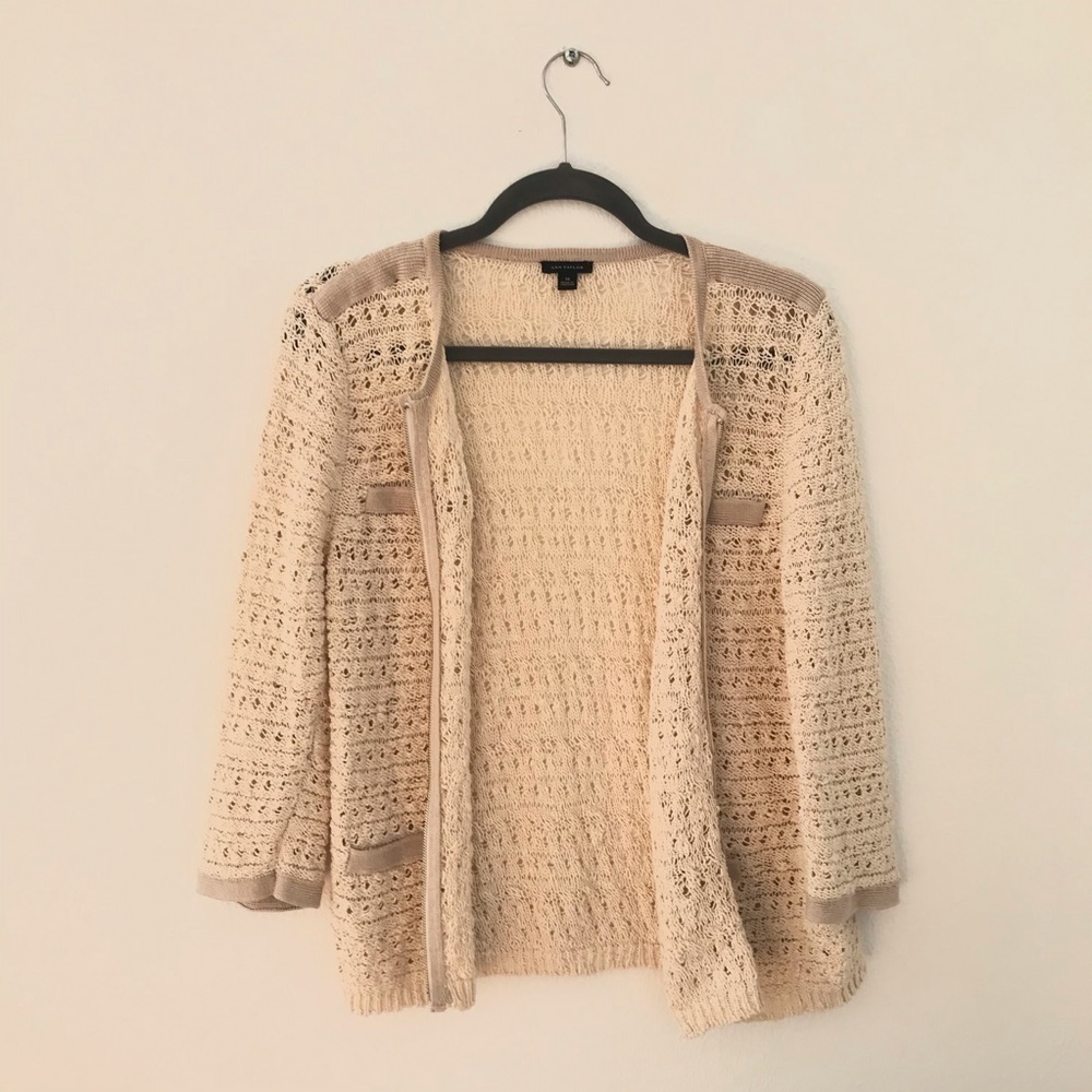 Ann Taylor open weave zip sweater cardigan… - Picture 3 of 5